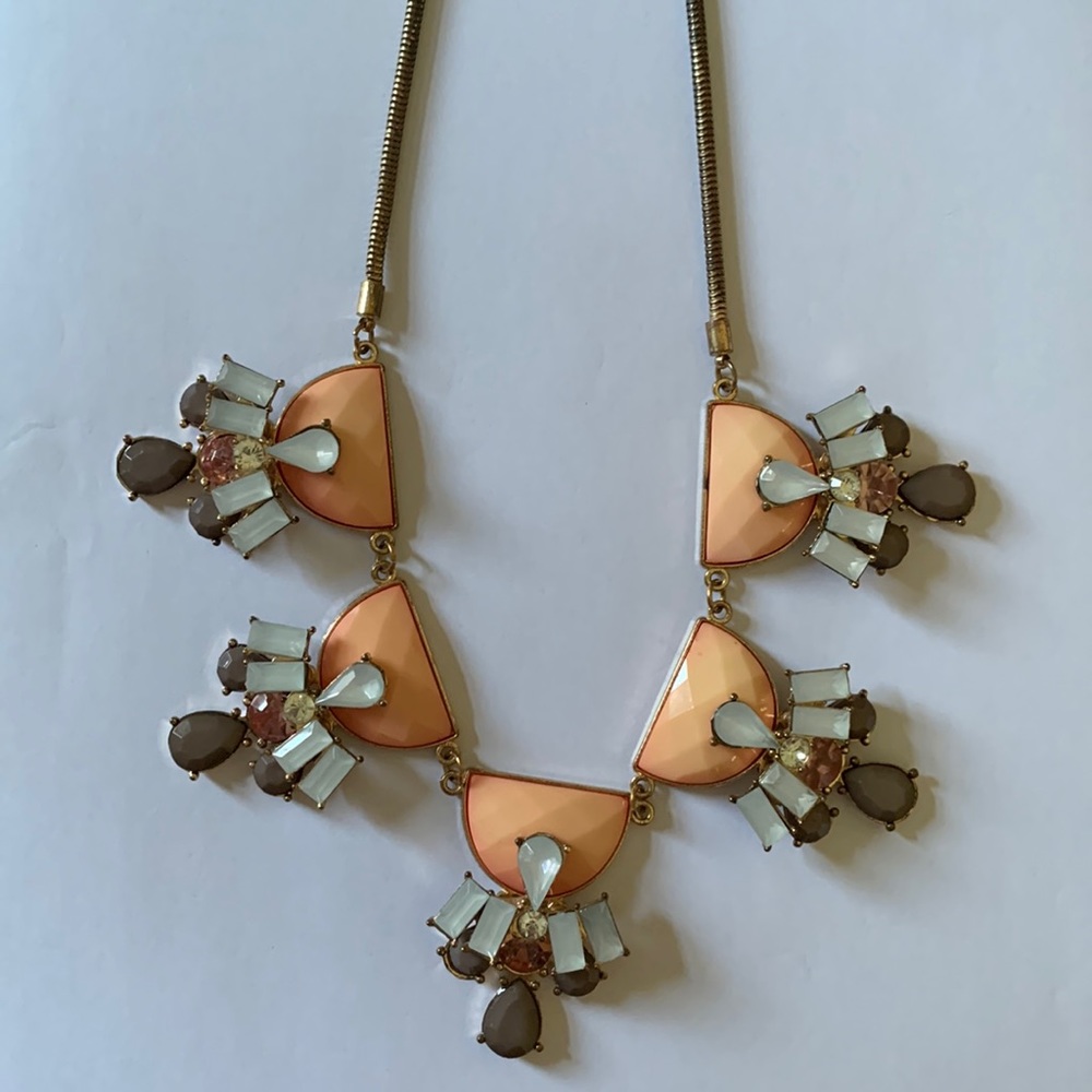 Vintage statement necklace crystal pink grey